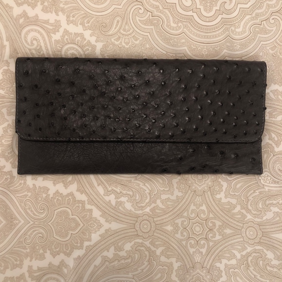 Carlos Falchi Grey Ostrich Flat Clutch